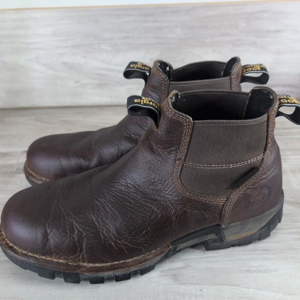 Georgia Boot Brown Pull On Chelsea ASTM F2892-18 EH Boots Men's Size 11.5 M